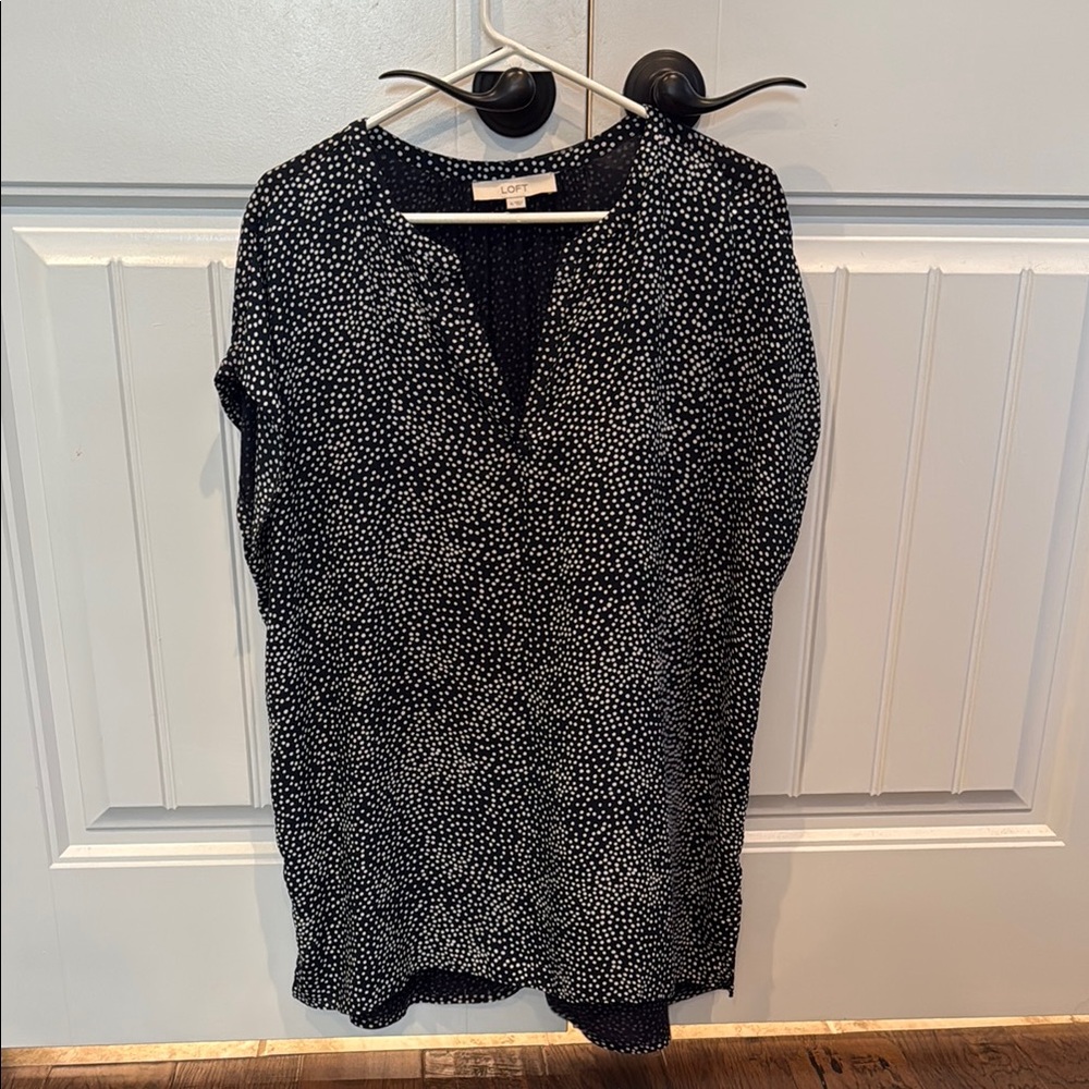 LOFT Navy and White Polka Dot Blouse